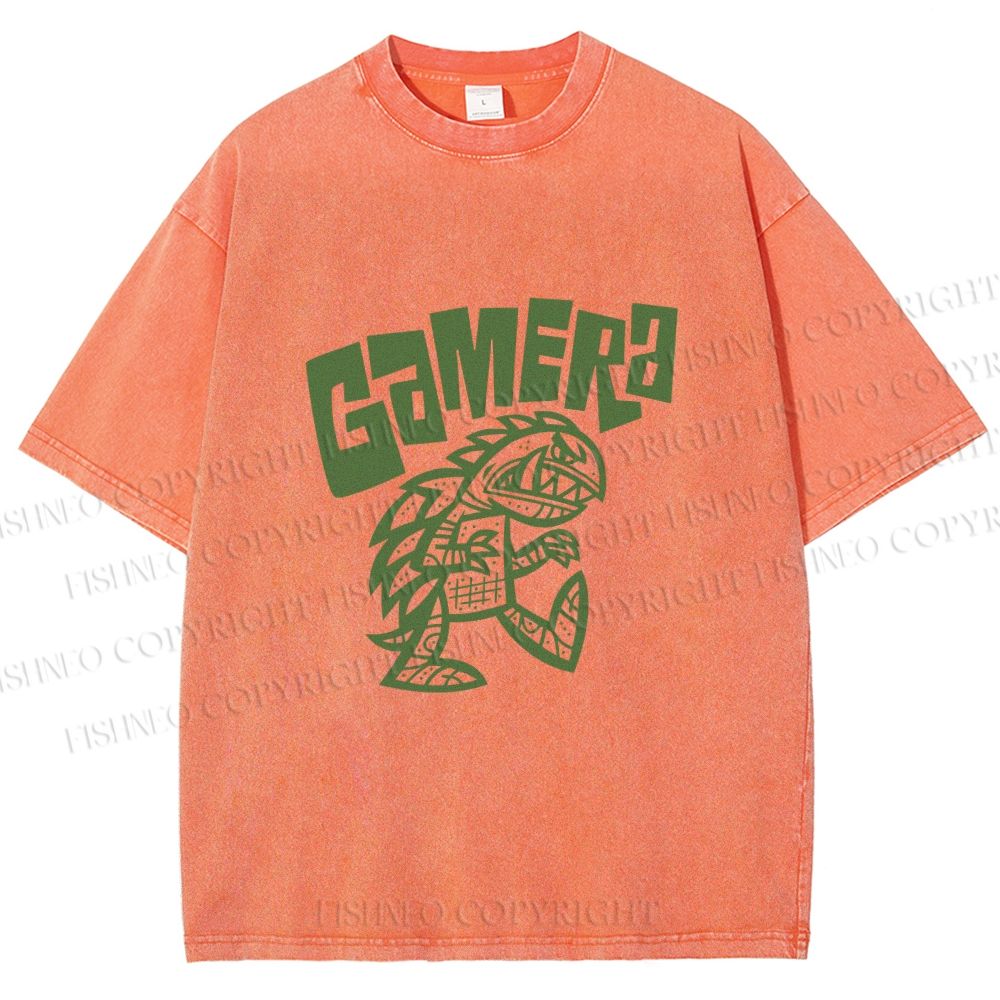 Unisex Cartoon Gamera Kaiju Printed Washed Tee