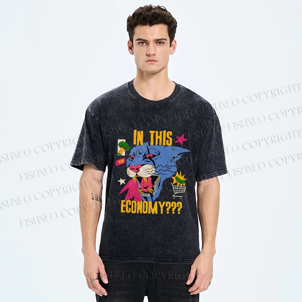 Unisex Blue Panther In This Economy? Printed Washed Tee