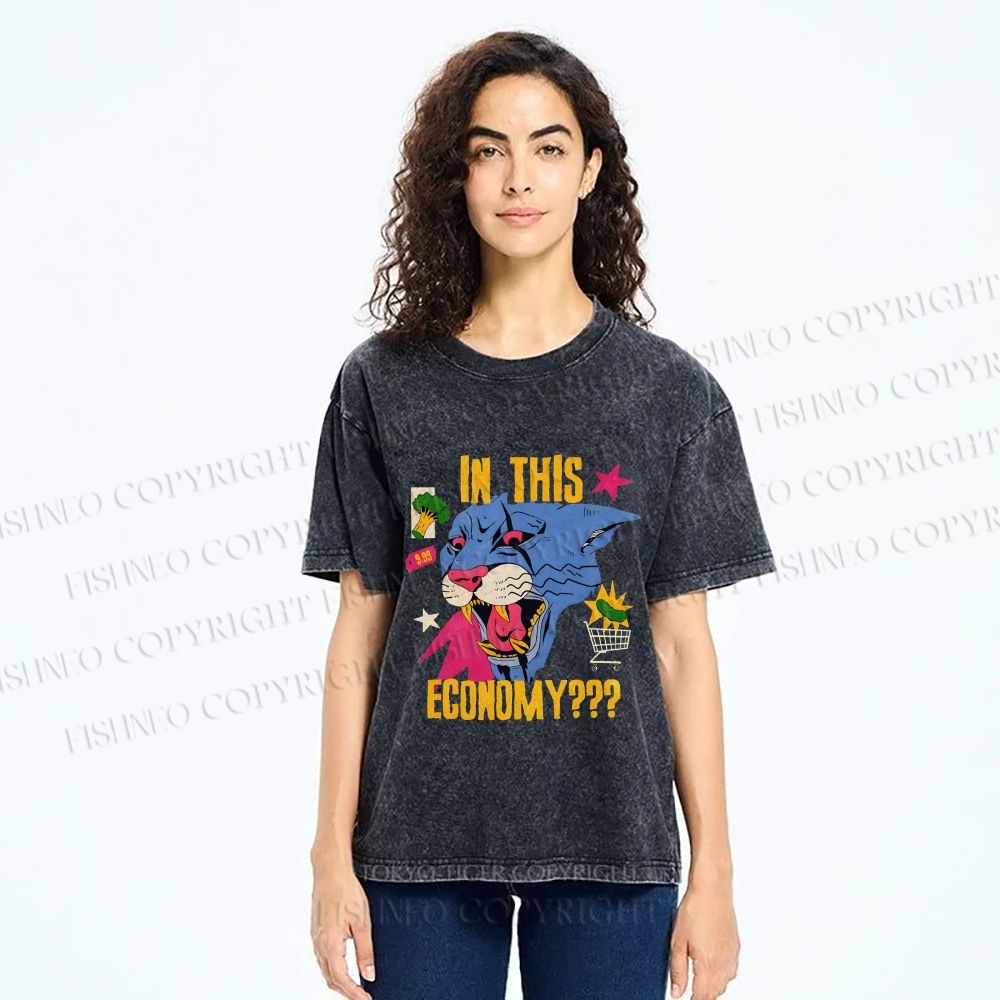 Unisex Blue Panther In This Economy? Printed Washed Tee