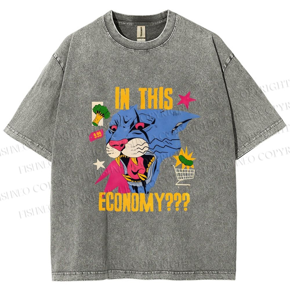 Unisex Blue Panther In This Economy? Printed Washed Tee