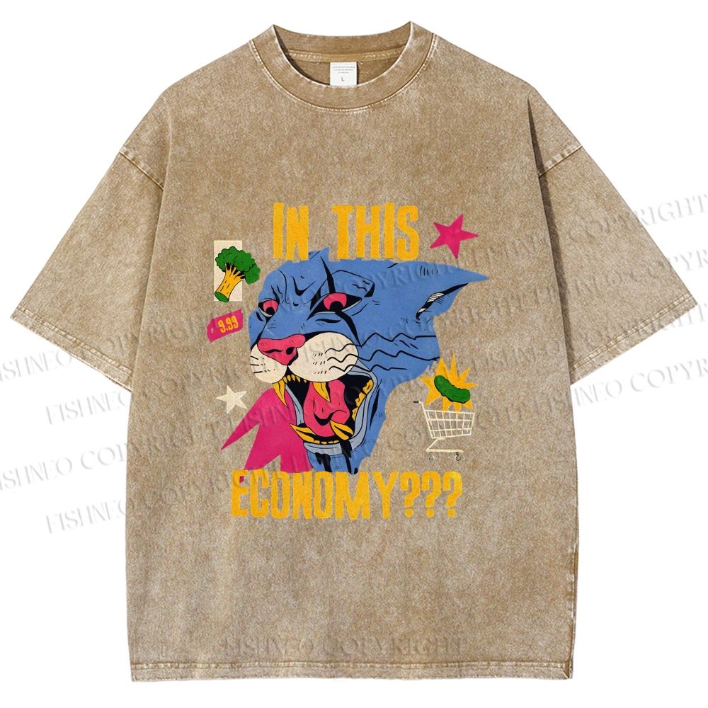 Unisex Blue Panther In This Economy? Printed Washed Tee