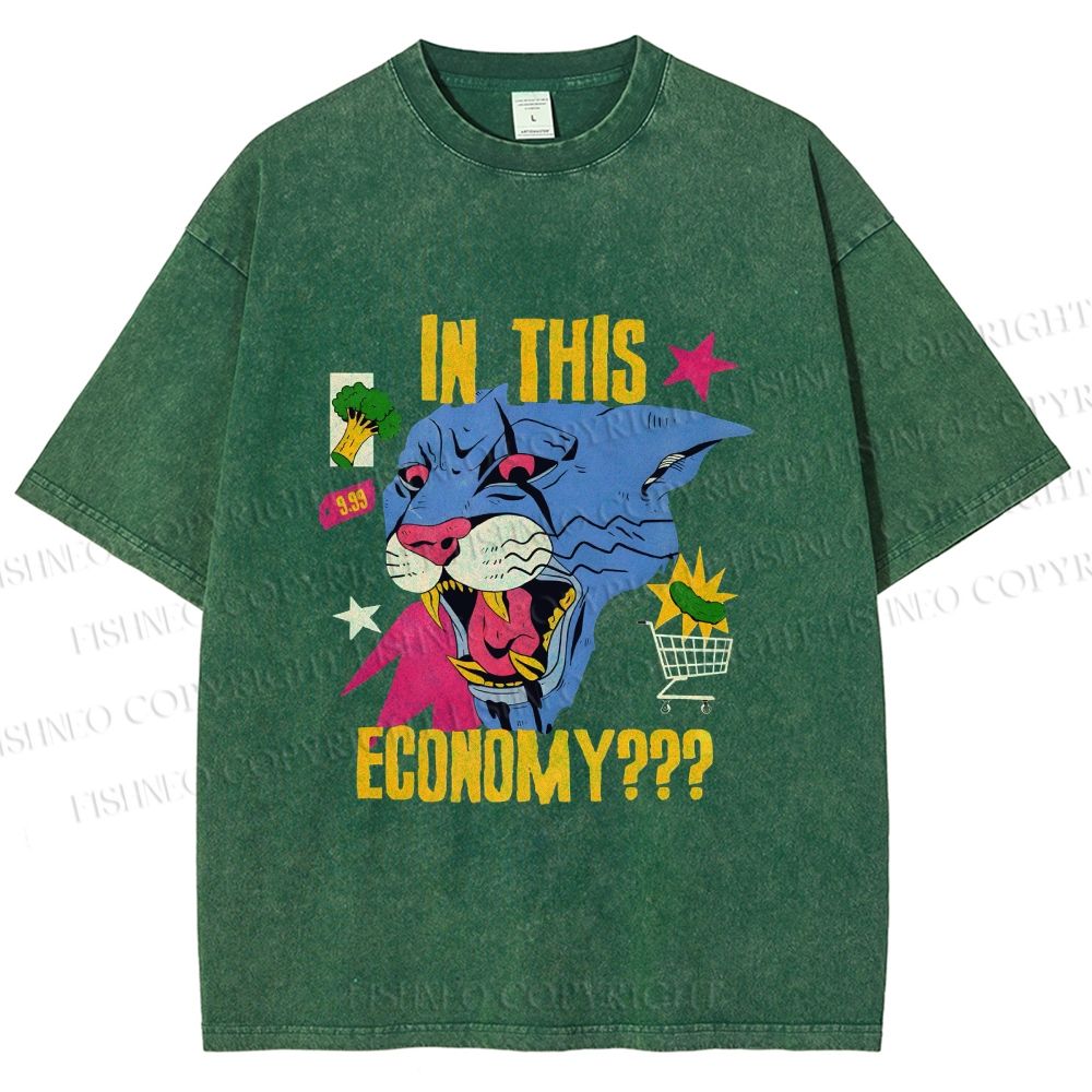 Unisex Blue Panther In This Economy? Printed Washed Tee