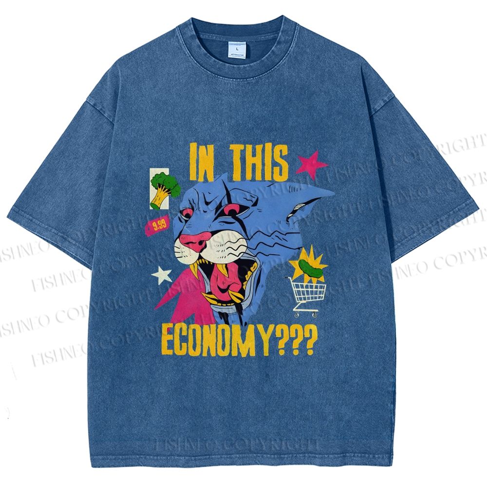 Unisex Blue Panther In This Economy? Printed Washed Tee