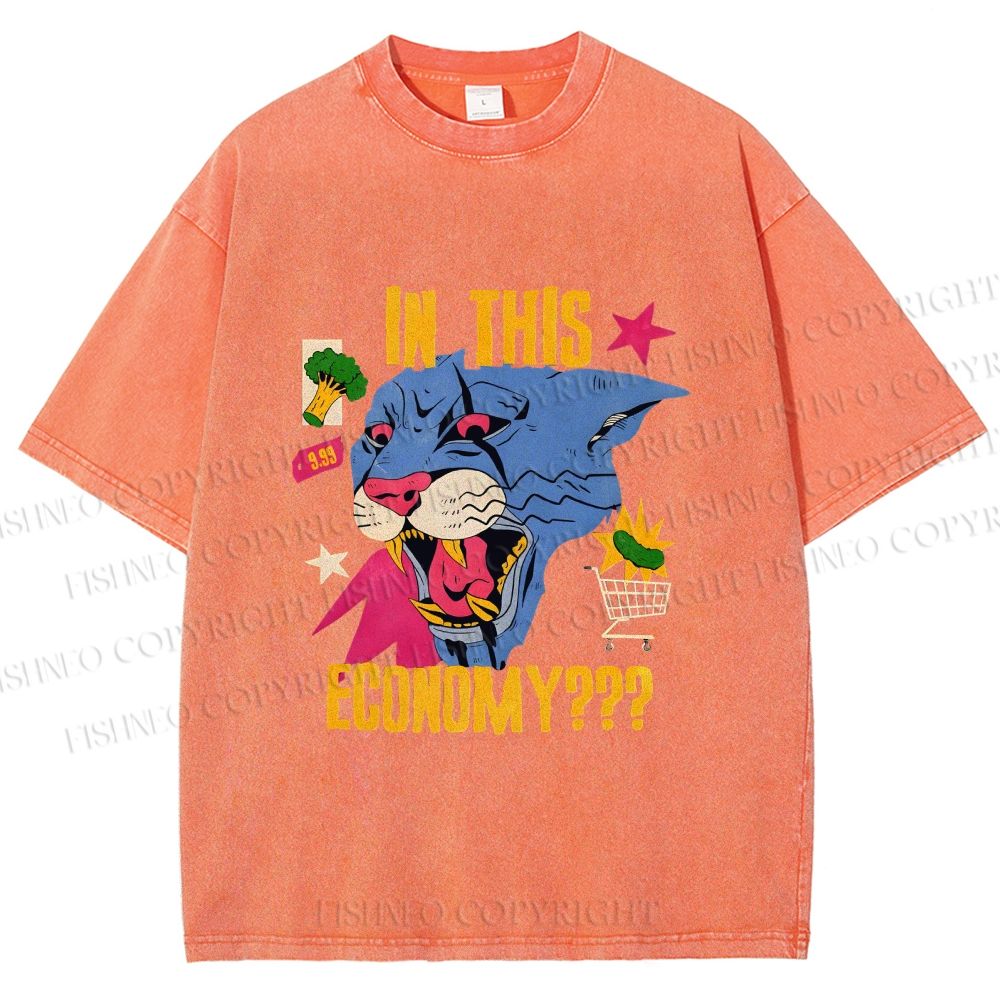 Unisex Blue Panther In This Economy? Printed Washed Tee