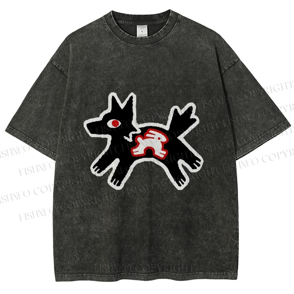 Unisex Rabbit inside Wolf Printed Washed Tee