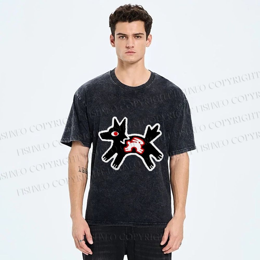 Unisex Rabbit inside Wolf Printed Washed Tee