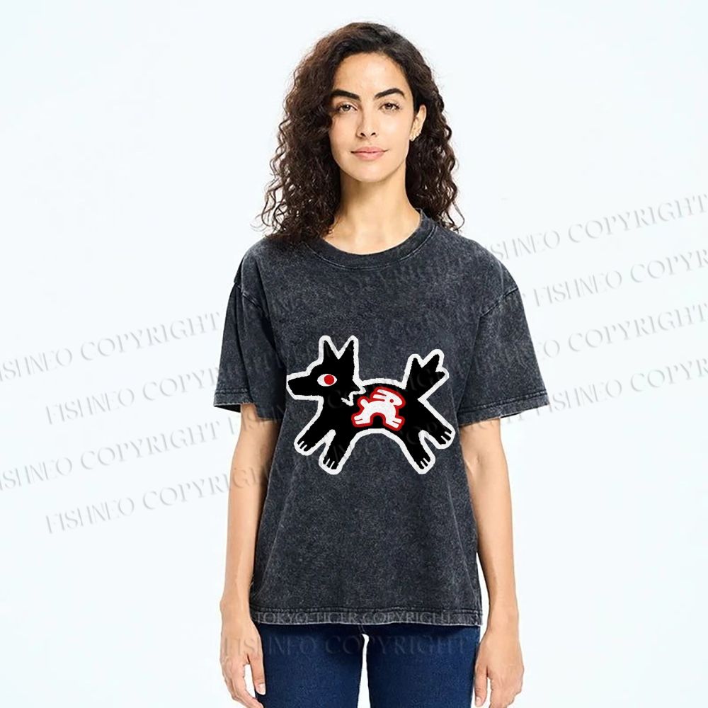 Unisex Rabbit inside Wolf Printed Washed Tee