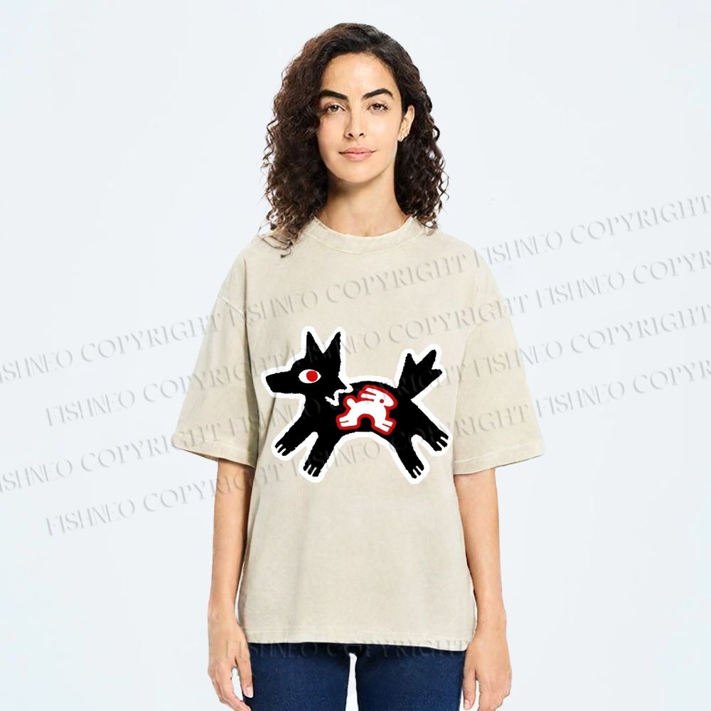 Unisex Rabbit inside Wolf Printed Washed Tee