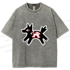 Unisex Rabbit inside Wolf Printed Washed Tee
