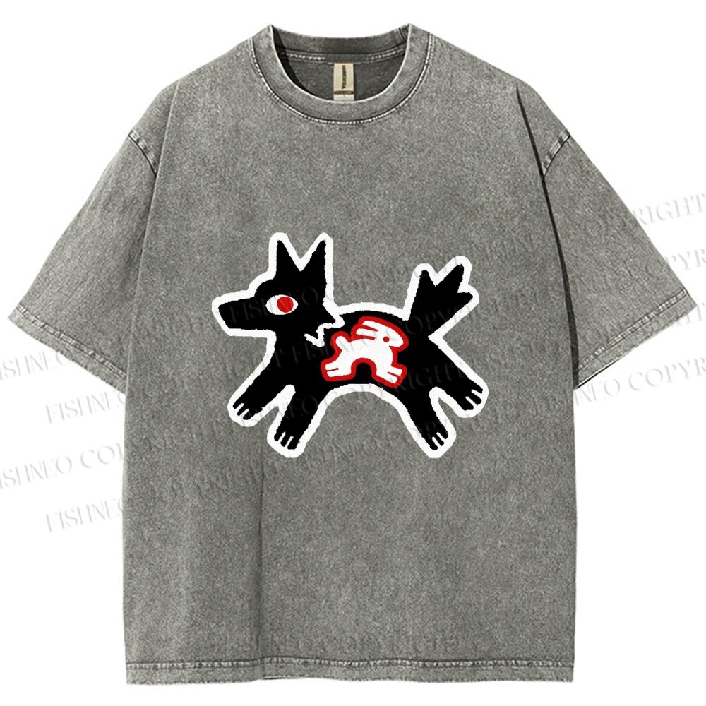 Unisex Rabbit inside Wolf Printed Washed Tee