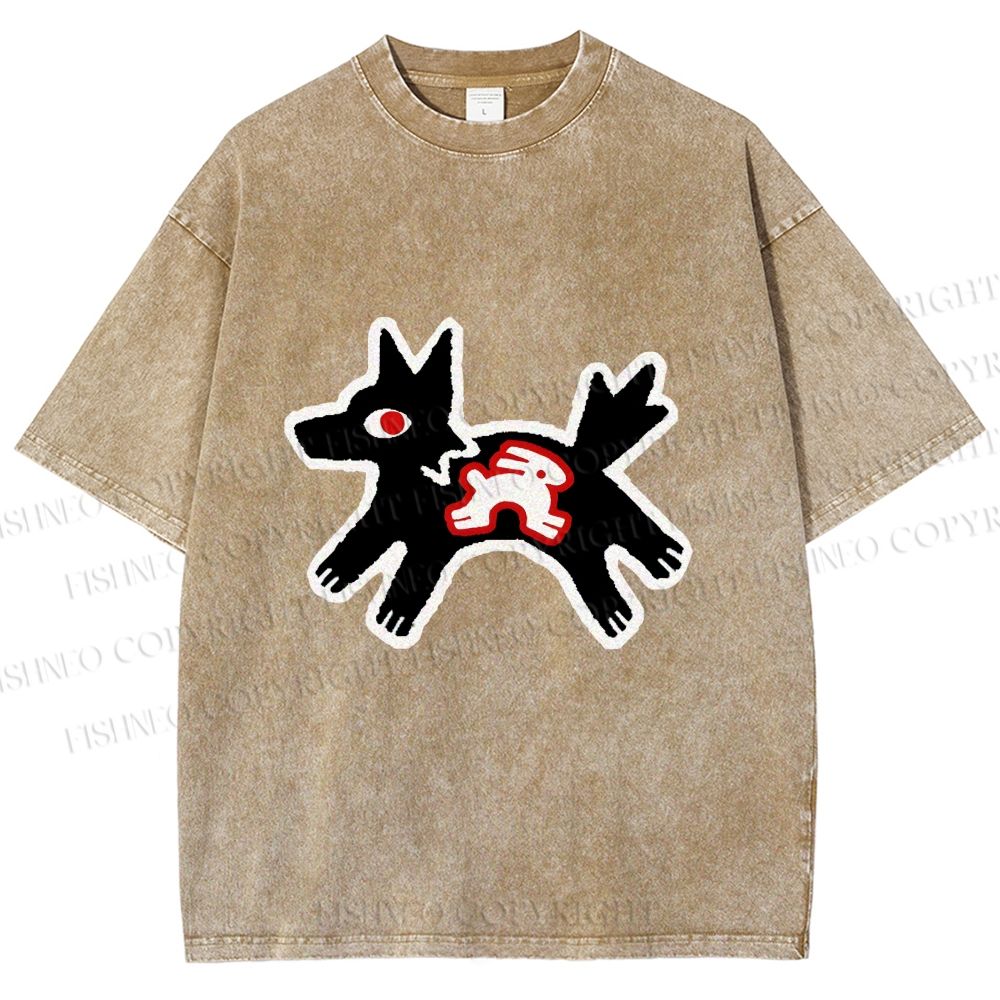 Unisex Rabbit inside Wolf Printed Washed Tee