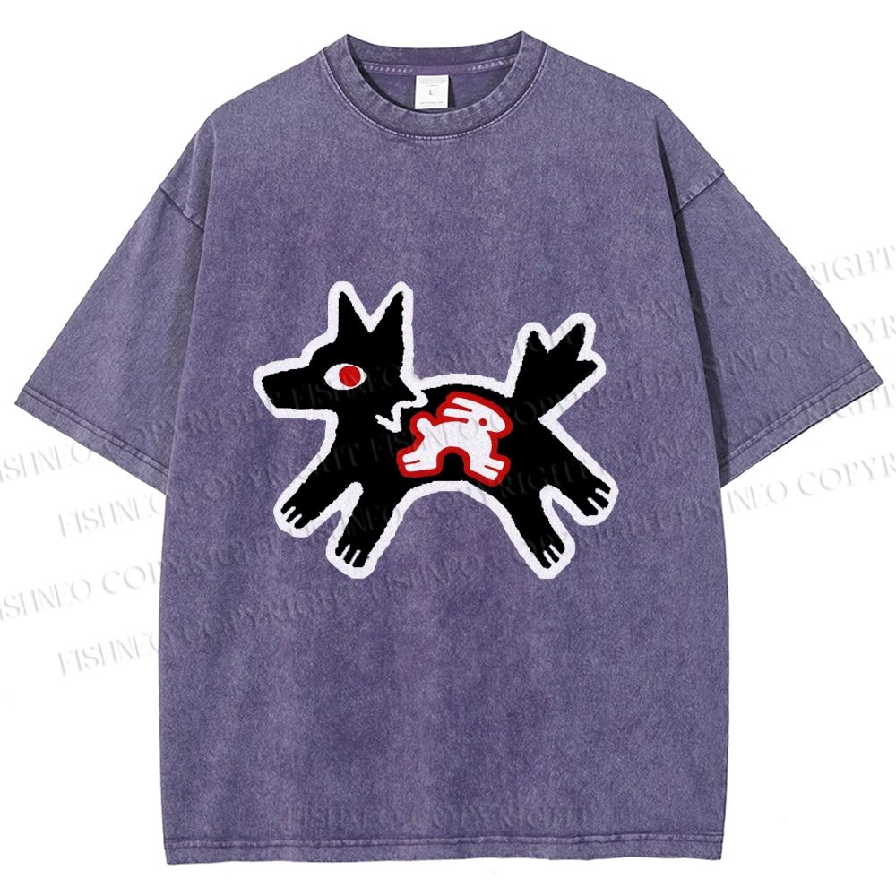 Unisex Rabbit inside Wolf Printed Washed Tee