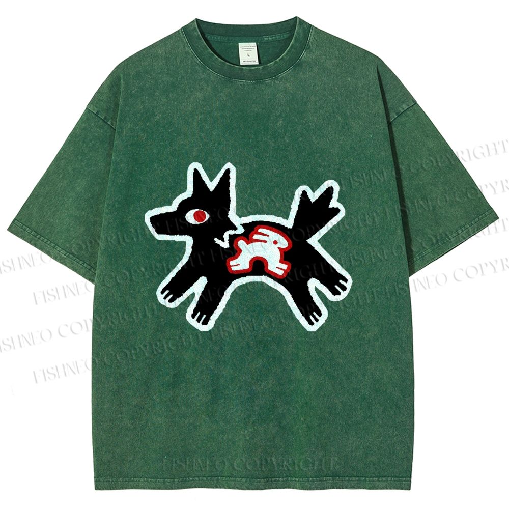 Unisex Rabbit inside Wolf Printed Washed Tee