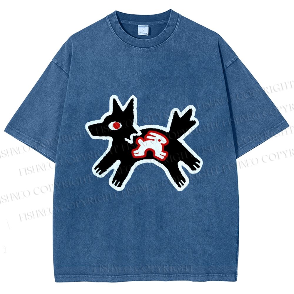 Unisex Rabbit inside Wolf Printed Washed Tee
