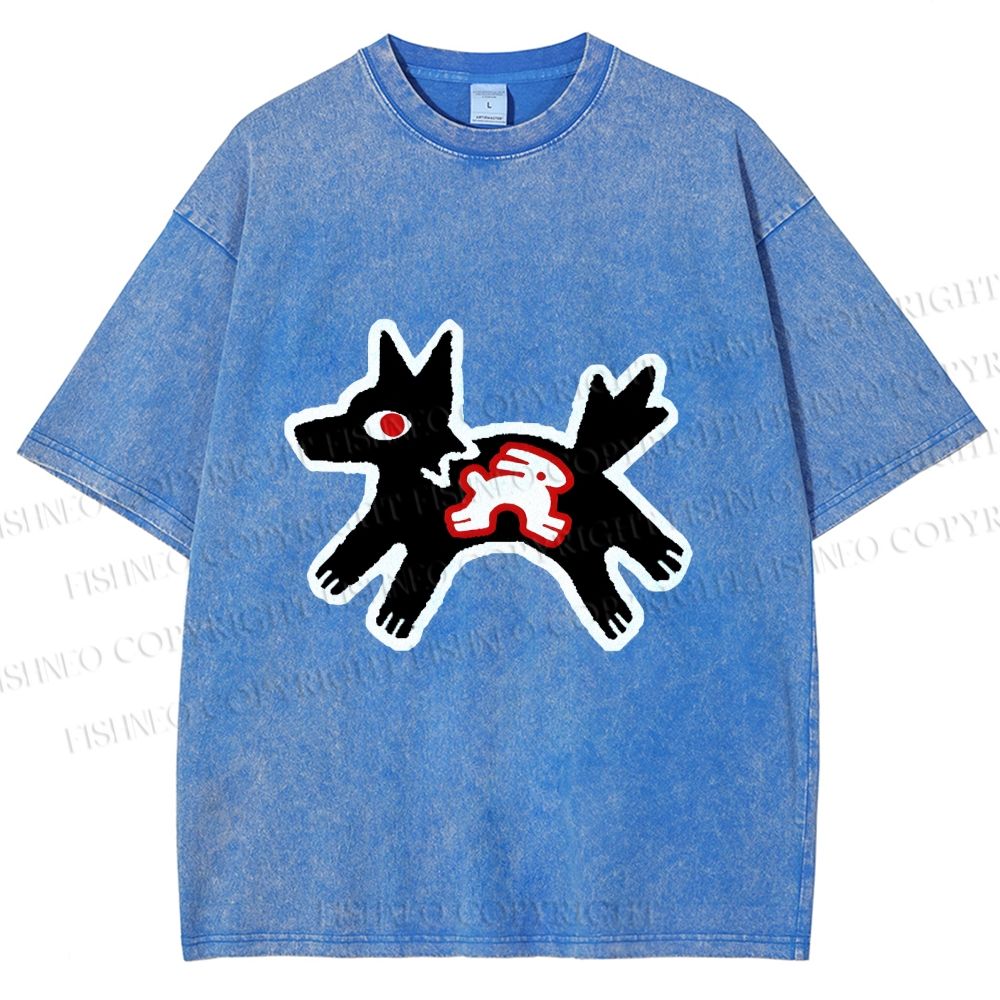 Unisex Rabbit inside Wolf Printed Washed Tee