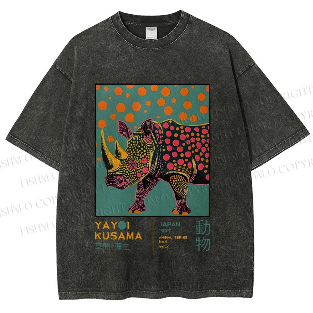 Unisex Yayoi Kusama Rhinoceros Printed Washed Tee