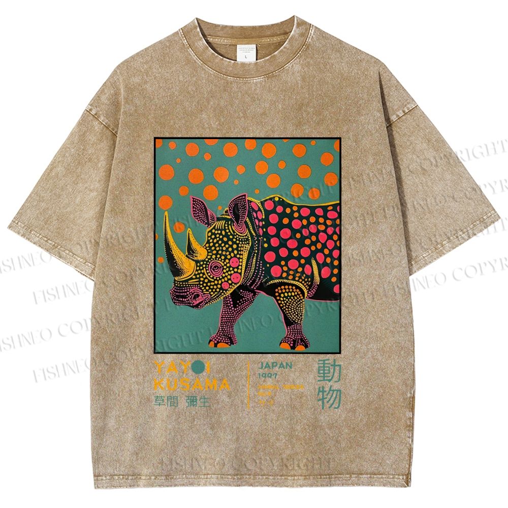 Unisex Yayoi Kusama Rhinoceros Printed Washed Tee