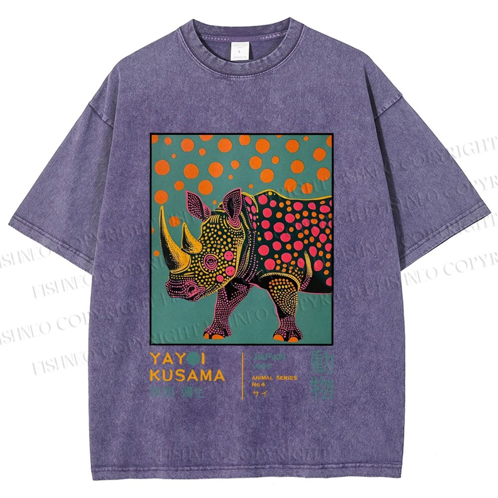 Unisex Yayoi Kusama Rhinoceros Printed Washed Tee
