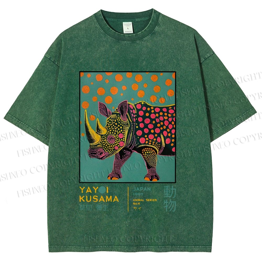 Unisex Yayoi Kusama Rhinoceros Printed Washed Tee