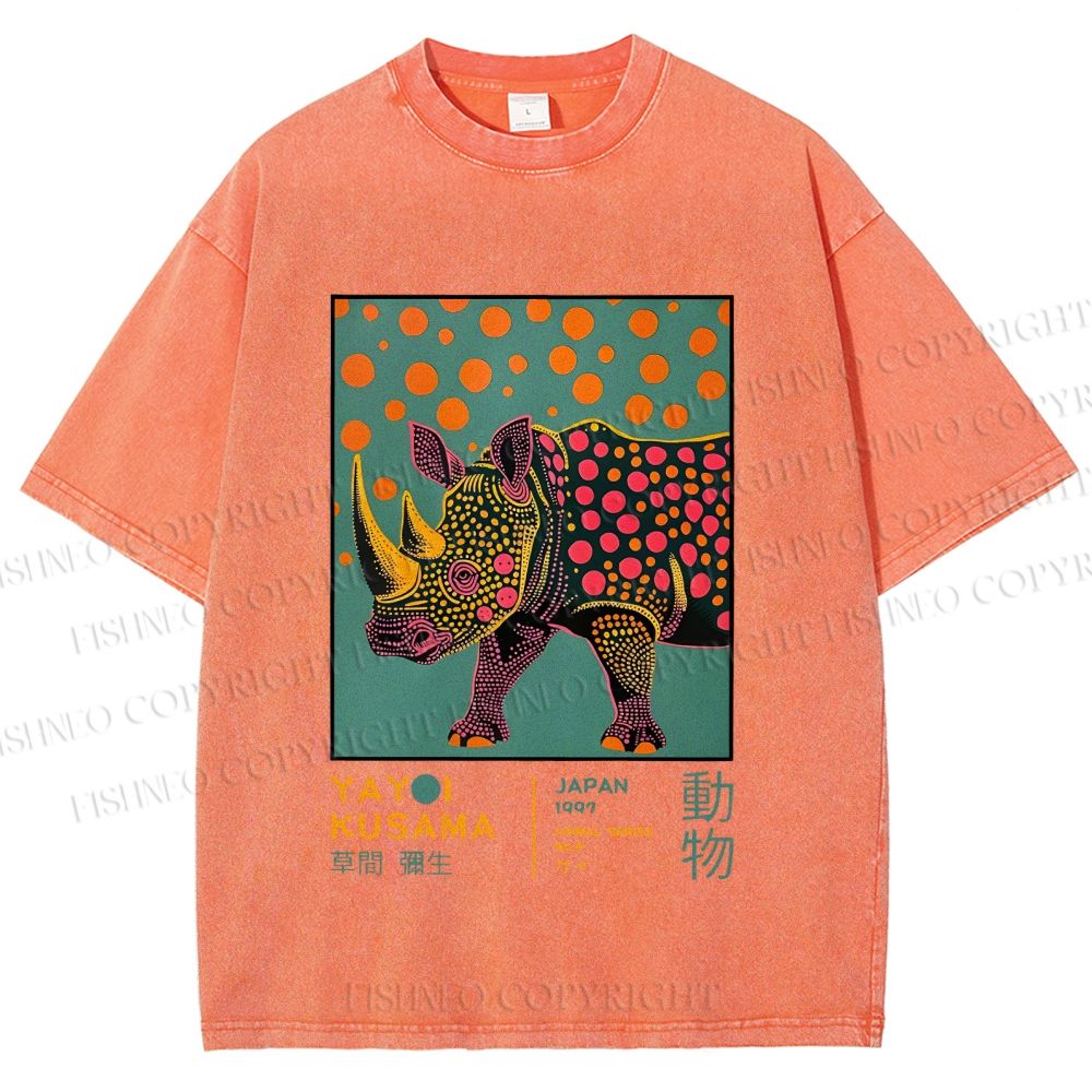 Unisex Yayoi Kusama Rhinoceros Printed Washed Tee