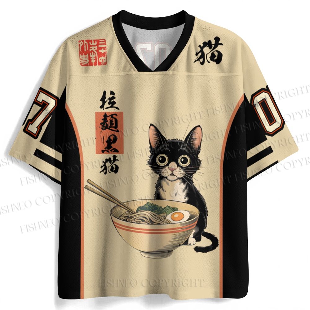 Ramen Black Cat Printed Jersey Shirts