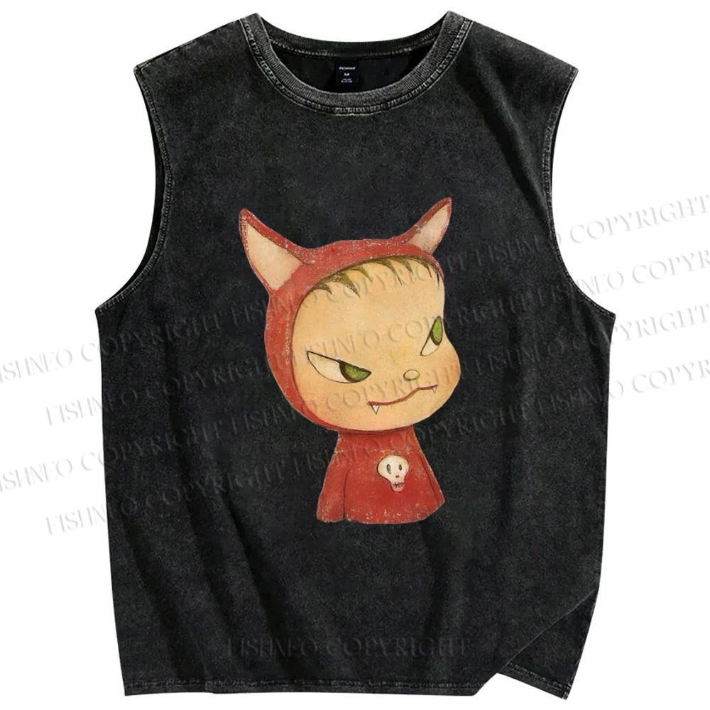 Unisex Yoshitomo Nara Rabbit Ears Girl Printed Washed Tank Top