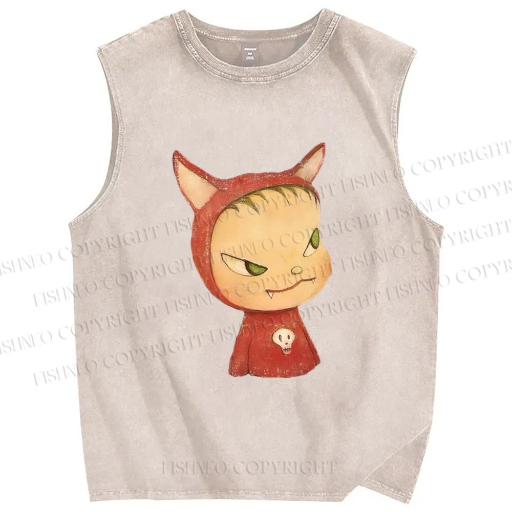 Unisex Yoshitomo Nara Rabbit Ears Girl Printed Washed Tank Top