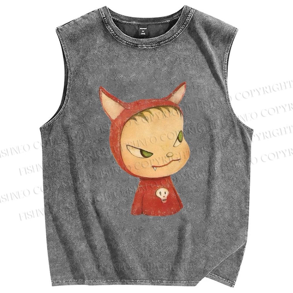 Unisex Yoshitomo Nara Rabbit Ears Girl Printed Washed Tank Top