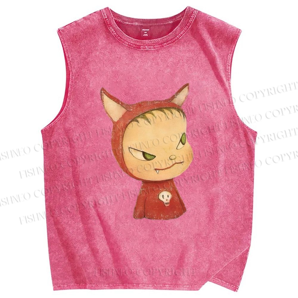 Unisex Yoshitomo Nara Rabbit Ears Girl Printed Washed Tank Top