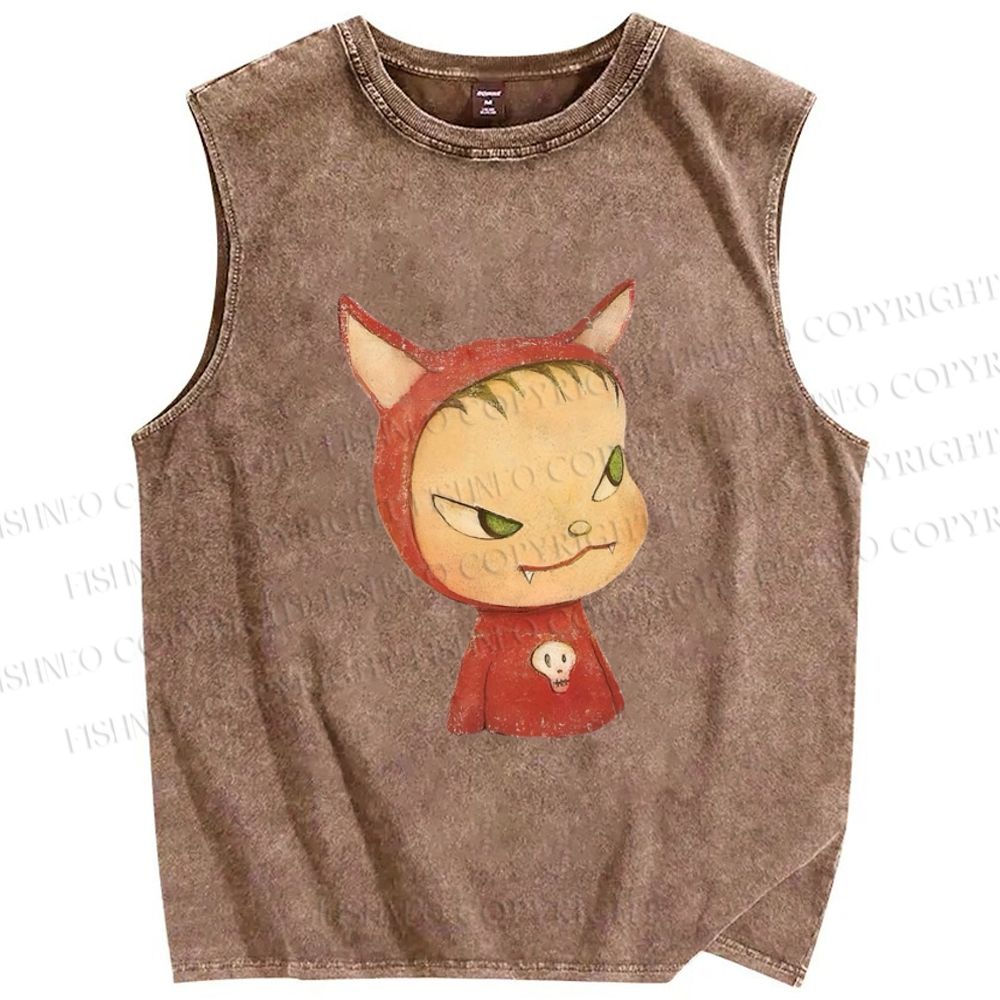 Unisex Yoshitomo Nara Rabbit Ears Girl Printed Washed Tank Top