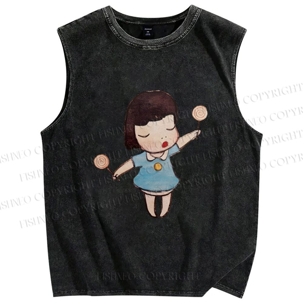 Unisex Yoshitomo Nara Printed Washed Tank Top