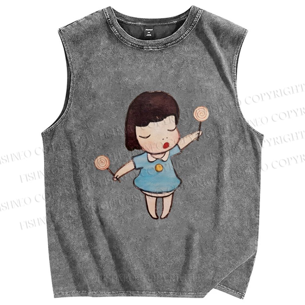Unisex Yoshitomo Nara Printed Washed Tank Top
