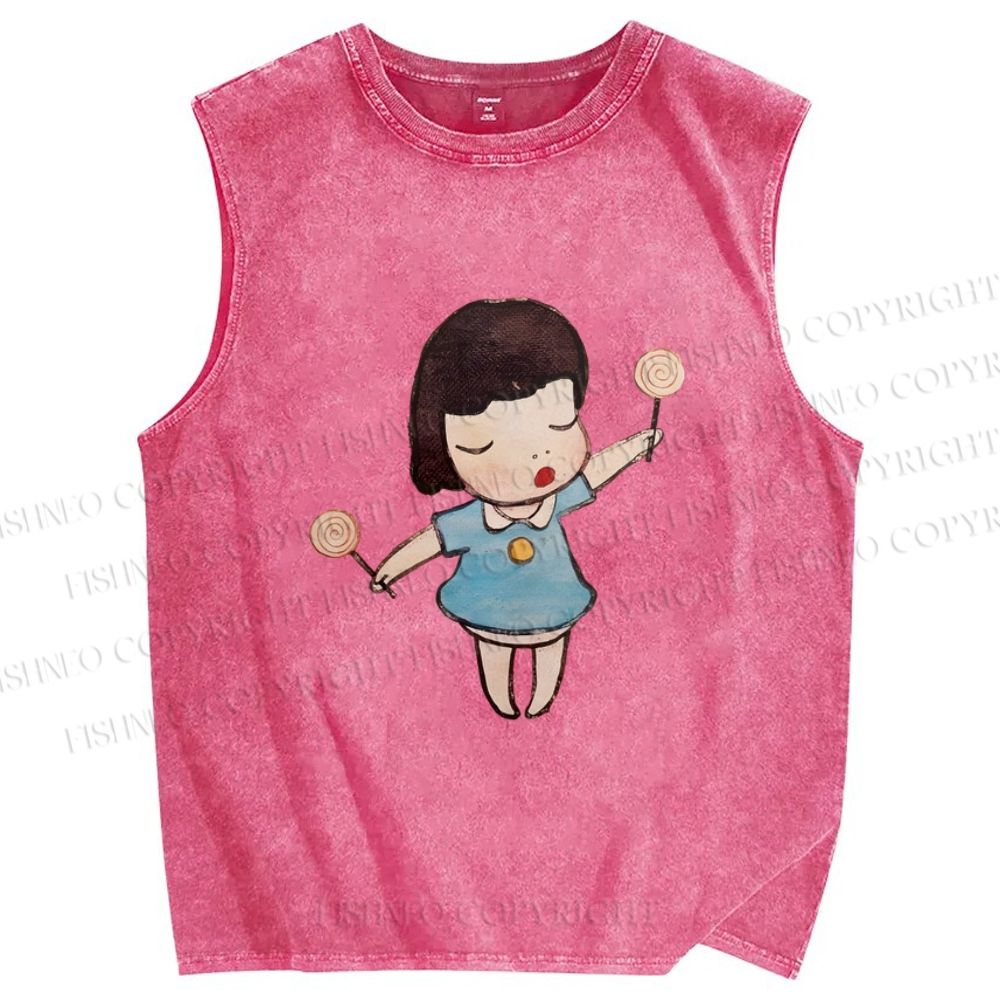 Unisex Yoshitomo Nara Printed Washed Tank Top
