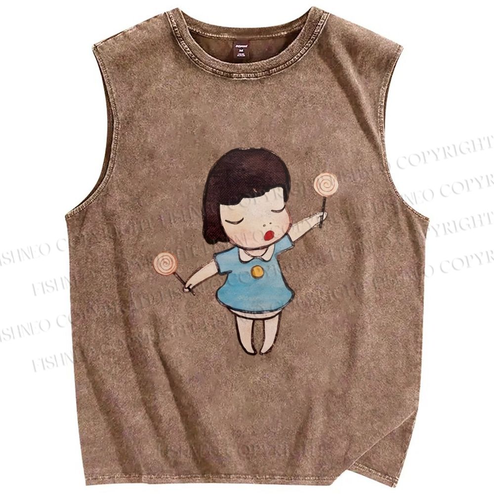 Unisex Yoshitomo Nara Printed Washed Tank Top
