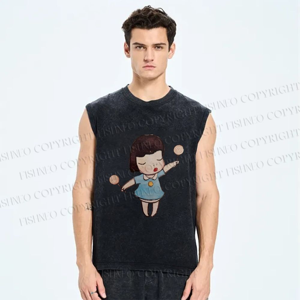 Unisex Yoshitomo Nara Printed Washed Tank Top