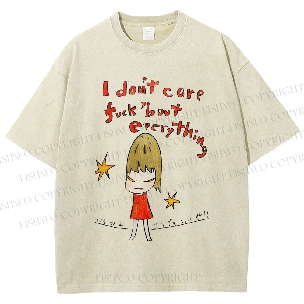 Unisex I Don't Care Fuck's Bout Everything Yoshitomo Nara Printed Washed Tee