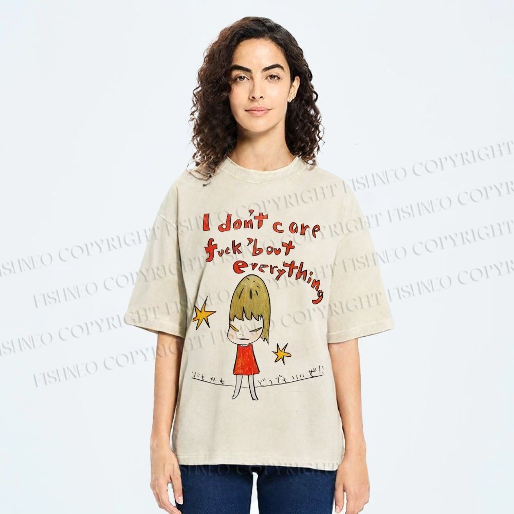 Unisex I Don't Care Fuck's Bout Everything Yoshitomo Nara Printed Washed Tee