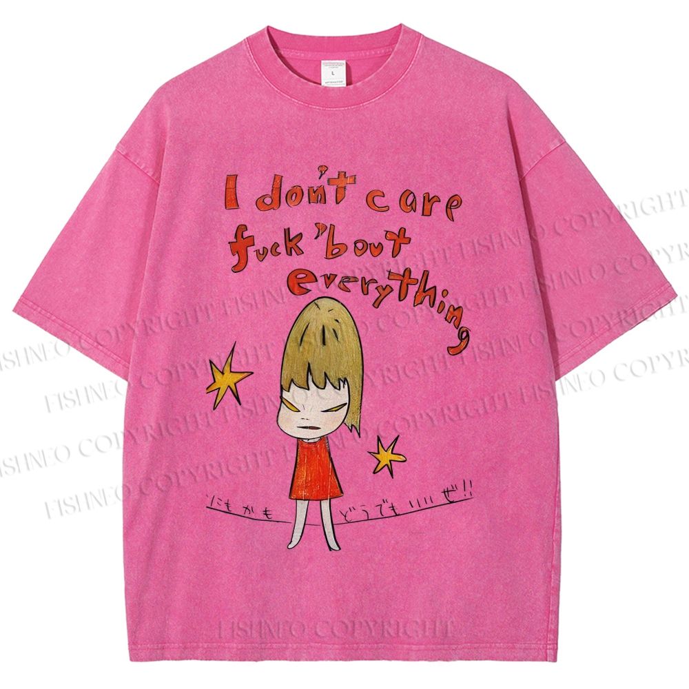 Unisex I Don't Care Fuck's Bout Everything Yoshitomo Nara Printed Washed Tee