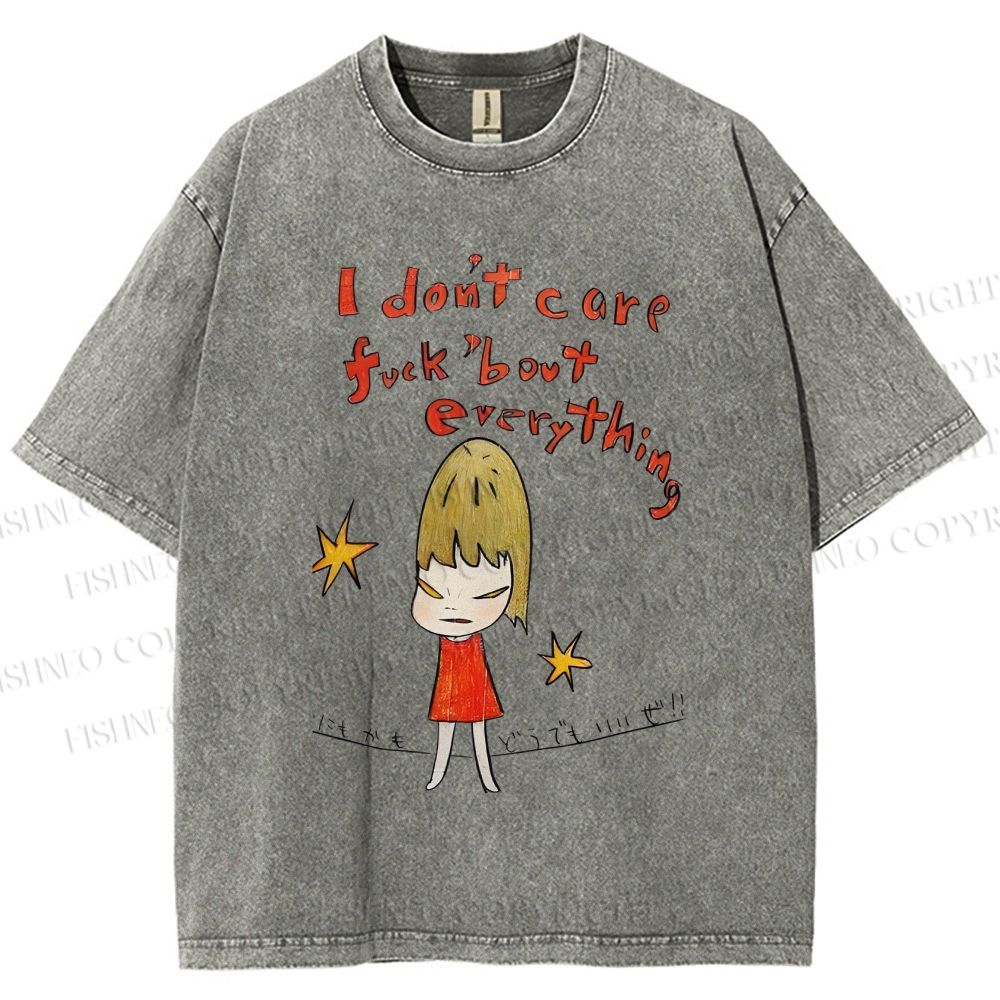 Unisex I Don't Care Fuck's Bout Everything Yoshitomo Nara Printed Washed Tee