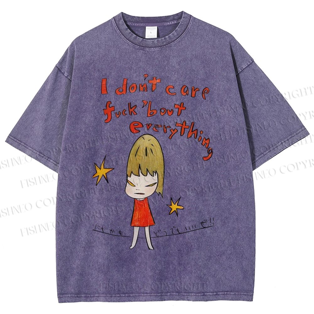 Unisex I Don't Care Fuck's Bout Everything Yoshitomo Nara Printed Washed Tee