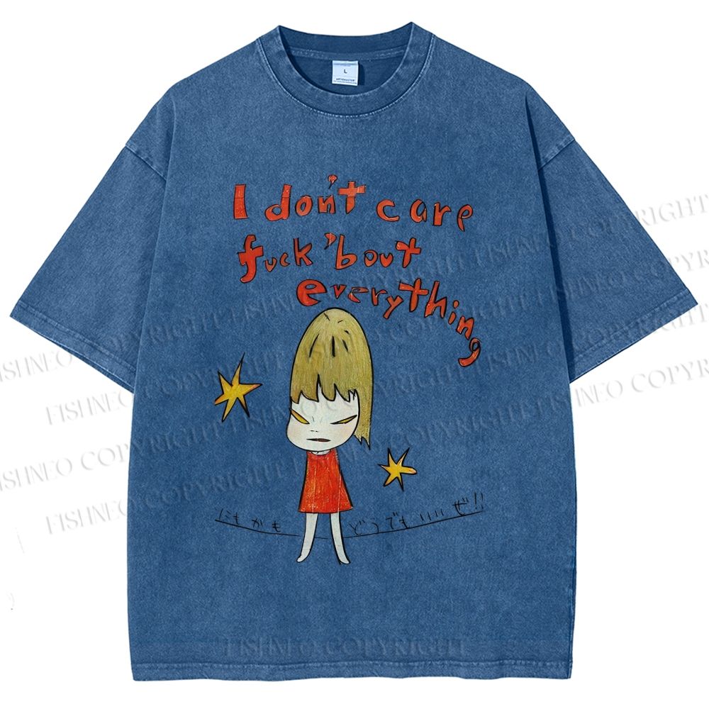 Unisex I Don't Care Fuck's Bout Everything Yoshitomo Nara Printed Washed Tee