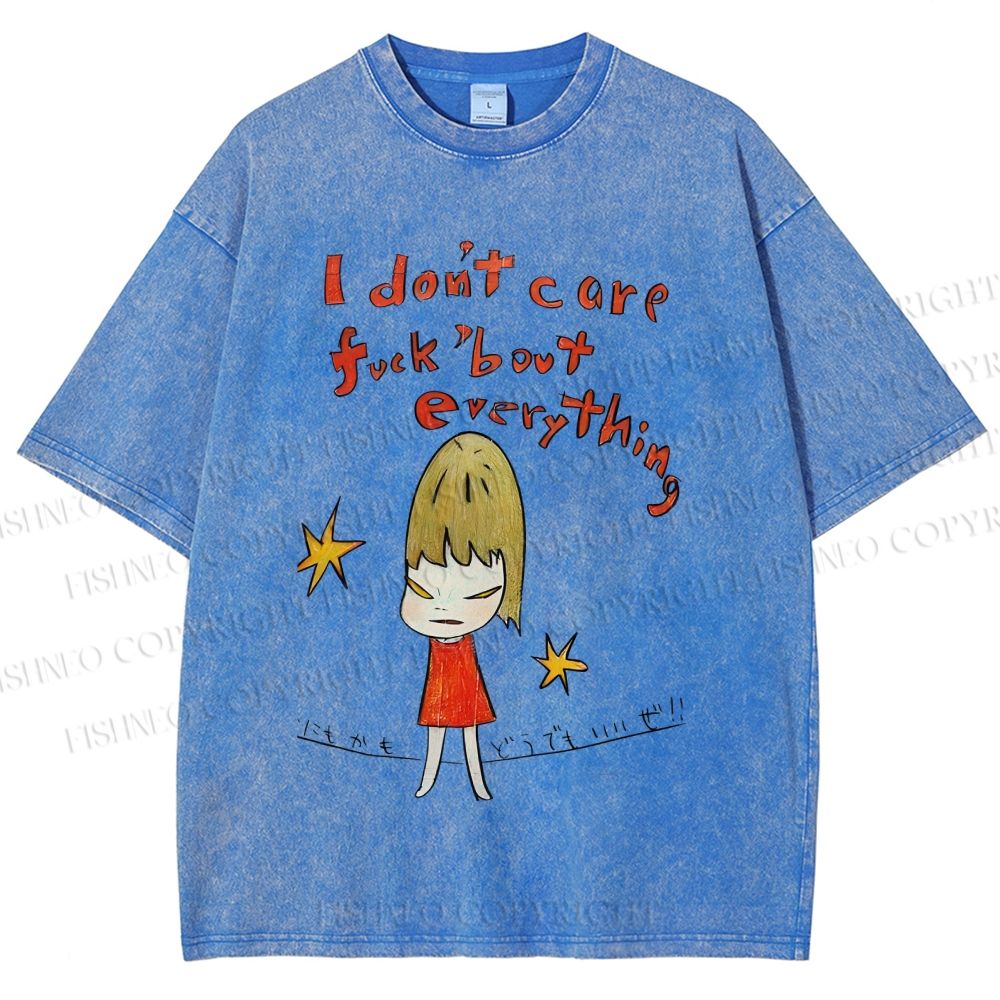 Unisex I Don't Care Fuck's Bout Everything Yoshitomo Nara Printed Washed Tee