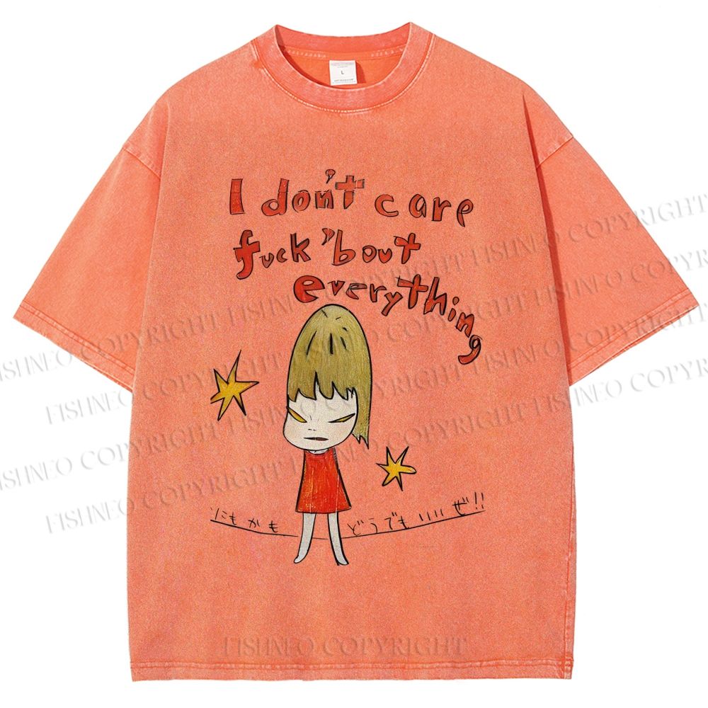 Unisex I Don't Care Fuck's Bout Everything Yoshitomo Nara Printed Washed Tee