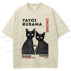 Unisex Yayoi Kusama Polka Dot Cat Printed Washed Tee