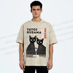 Unisex Yayoi Kusama Polka Dot Cat Printed Washed Tee