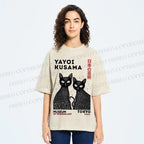 Unisex Yayoi Kusama Polka Dot Cat Printed Washed Tee