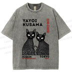 Unisex Yayoi Kusama Polka Dot Cat Printed Washed Tee