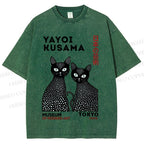 Unisex Yayoi Kusama Polka Dot Cat Printed Washed Tee