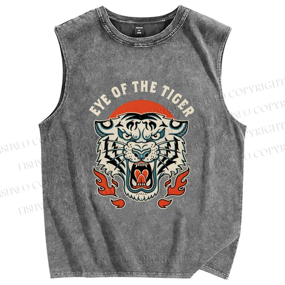 Unisex Eye Of The Tiger Printed Washed Tank Top
