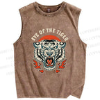 Unisex Eye Of The Tiger Printed Washed Tank Top